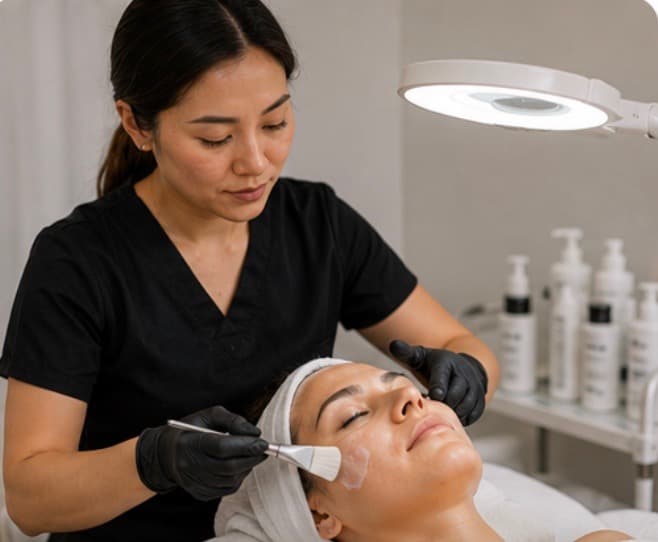 Skincare professional applying a facial treatment
